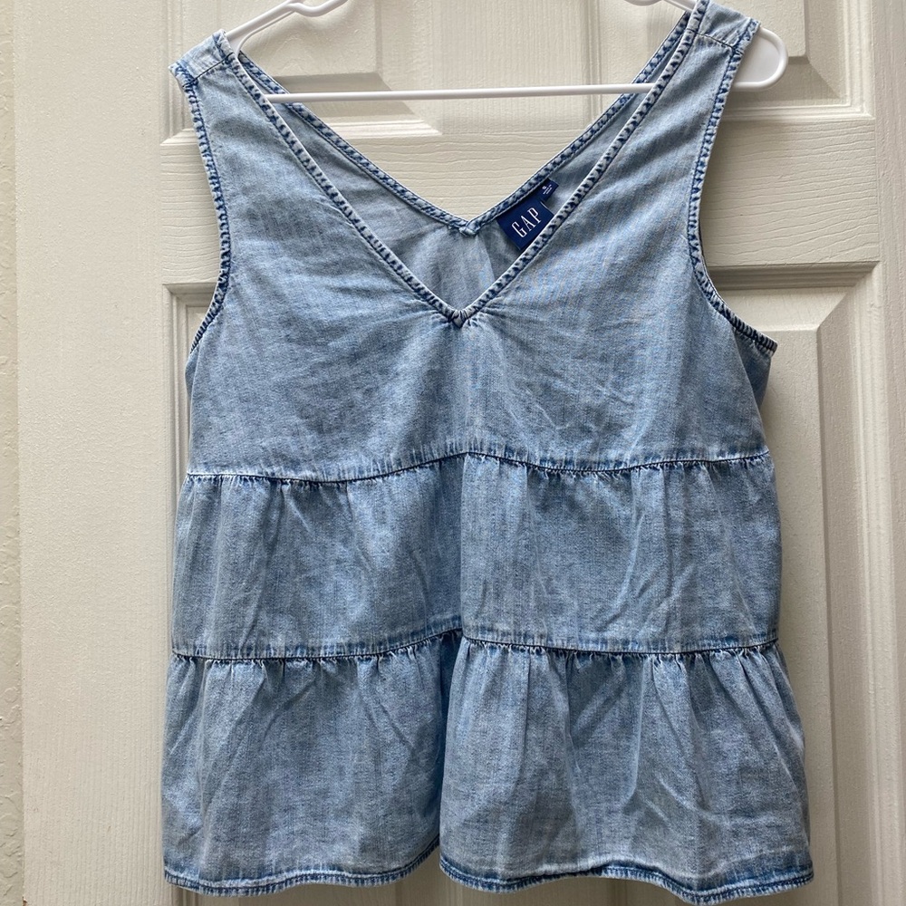 GAP | 100% Cotton Denim Tiered Tank Top Size Small - Picture 15 of 15